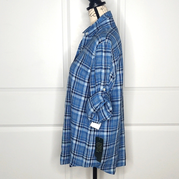 Ralph Lauren💙Dorchst Blue Plaid Linen Shirt, Medium 🆕 - Picture 6 of 15